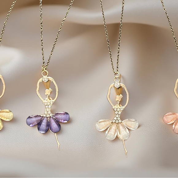 Ballerina Pendant Necklace – Gold Tone Crystal Ballet Dancer – Amethyst Dream - Picture 4 of 10